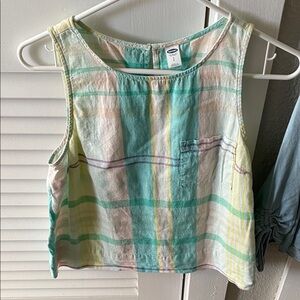 Old Navy S sleeveless top Pastel Plaid Blue Yellow